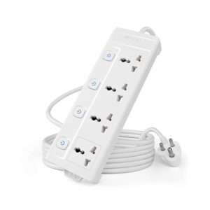 Extension Board 2500W 10A | 4 Universal Multi Plug Socket with Individual Switch | 1.8 Meter Heavy Duty Cord | LED Indicator, Power Strip & Spike Guard for Home & Office Use