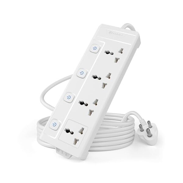 Extension Board 2500W 10A | 4 Universal Multi Plug Socket with Individual Switch | 1.8 Meter Heavy Duty Cord | LED Indicator, Power Strip & Spike Guard for Home & Office Use