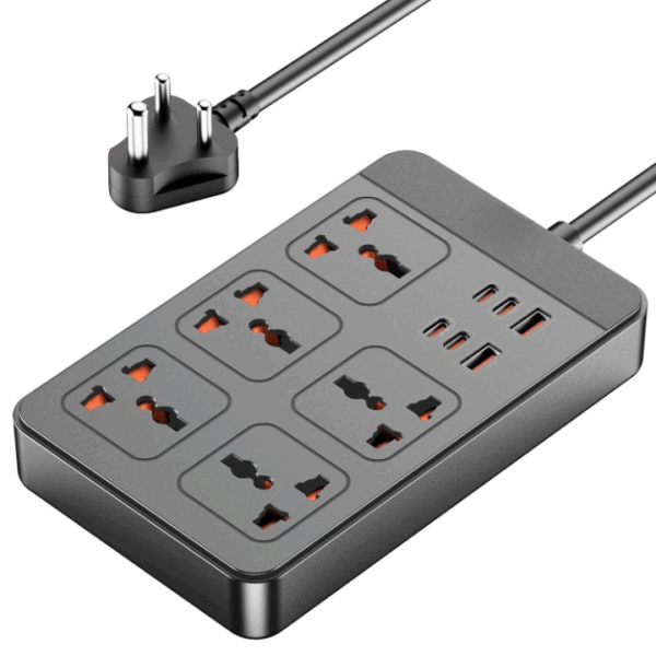 Extension Board, 4 Type C, 2 USB, 5 International Power Sockets, 2500W Output, Long Cable, Wall Mount Option, Supports Laptop Charging for Office, Home Appliances (SmartStrip 2 Pro, Black)