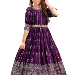Button New Wine Ethnic Long Party Kids Gown for Girls Maxi Dress