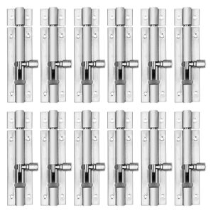 Stainless Steel Tower Bolt 4 inch, Tower Bolt for Home, Office, Doors,Windows,Tower Bolt for Main Door and Bathroom, Easy to Fit (Two Tone Silver, Pack of 12 Pcs)