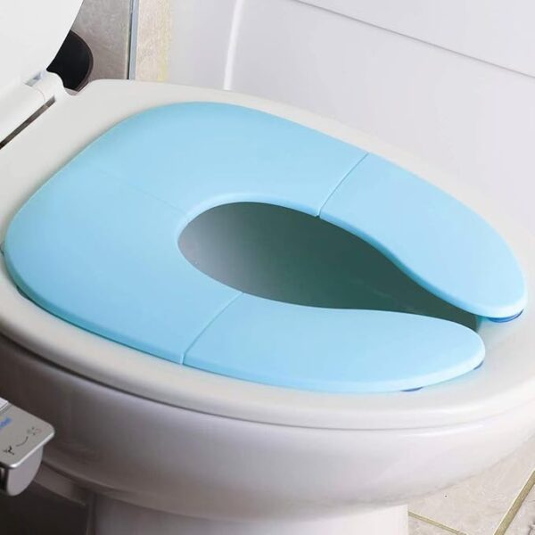 Portable Folding Baby Toilet Seat - Kids Potty Training Seats for 0.5 to 5 years Child Toddler - Fits All Western Toilets - Non-Slip Suction Cups - Includes Free Travel Bag (Sky Blue)