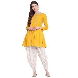 Women's Ikat Print Cotton Flared Kurta