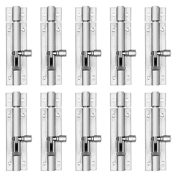 Morden Plain Tower Bolt 4 inch (Stainless Steel, Two Tone Silver, Pack of 10 Piece)