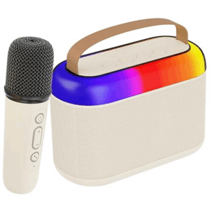 Newly Launched Fusion Joy 20W Bluetooth Speaker with Wireless Karaoke Mic, 6Hrs Playtime, Vivid RGB Lights, Voice Effects, Multi-Play Modes BT5.3/TF Card & Type-C Charging Port (Light Cream)