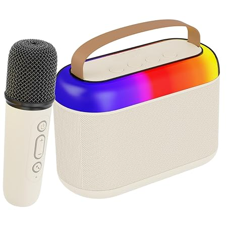 Newly Launched Fusion Joy 20W Bluetooth Speaker with Wireless Karaoke Mic, 6Hrs Playtime, Vivid RGB Lights, Voice Effects, Multi-Play Modes BT5.3/TF Card & Type-C Charging Port (Light Cream)