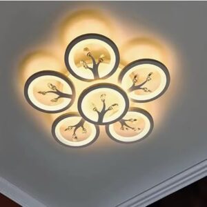 6 Light 60-Watts White Crystal LED Chandelier Lamp - Round (5+1 Circle Warm)