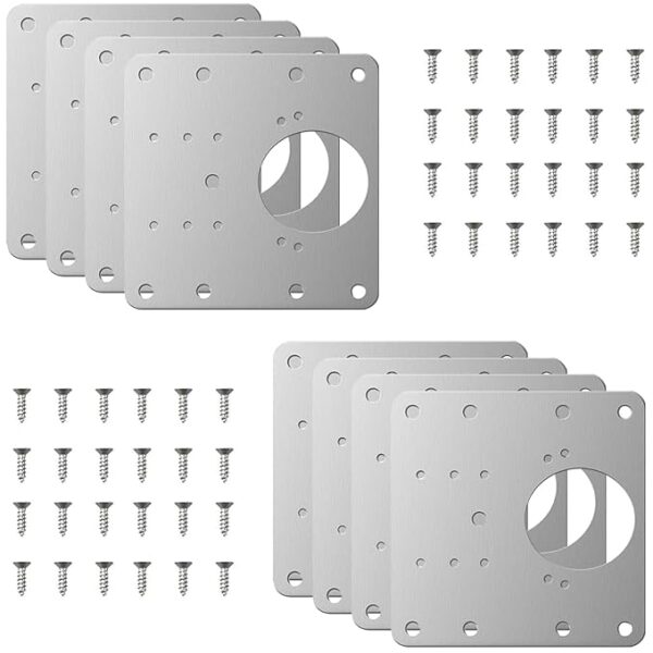 8Pcs Cabinet Hinge Repair Plate, Stainless Steel Hinge Repair Plate with Mounting Screws, Kitchen Cabinet Door Hinge Fixing Plate Bracket Kit for Protecting Wooden Kitchen Cabinet Door Window