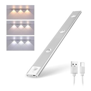 Rechargeable Motion Sensor Led Light for Wardrobe ? 3 Color Modes Magnetic Closet Light with Stepless Dimming for Under Counter| Under Cabinet Light,Kitchen Light,Cupboard Lights (Silver,40 Cm)