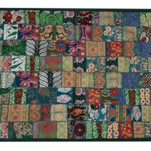 Embroidery Patchwork Design Home Decor Cotton Rectangular Wall Hanging Beaded Tapestries 40 X 60 Inch (Green)