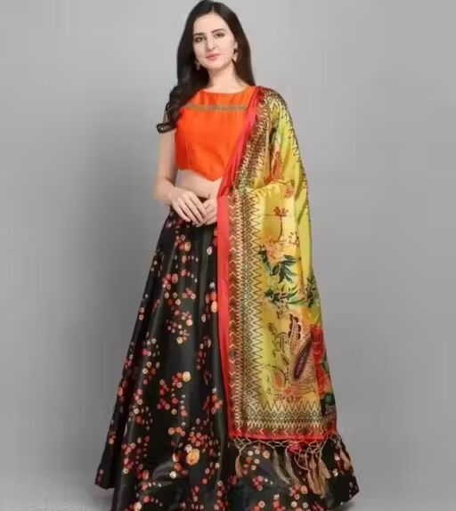 Zari Satin Festival Special Lehenga Choli with Assam Silk Digital Printed Dupatta and Jaquard Butti Blouse