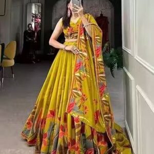 Women's Collection Dolla Silk Lehenga Choli Flower Print with Foil Work With Unstitched Blouse