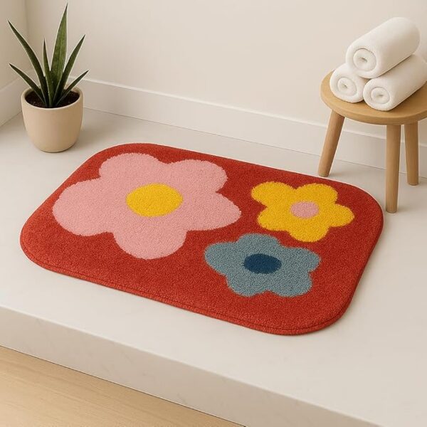 Bathroom Mat Anti Slip Bathmat Bathroom Mat Water Soak Bath Door Mat for Home Bathroom Floor Mat Cotton Anti Slip Bath Mat 40x60 Cm, Multi-Colour Flower Pattern Mat