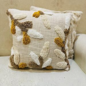 Premium Decorative Throw Cushion Pillow Cover Boho Home Decor - Living Room Bedroom Couch Sofa Cushion Covers 16 inch x 16 inch (2, Cream Leaves)