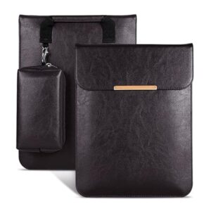 Laptop Sleeve 13 inch Case for 2020 M1 MacBook Air New 13.3, 12.9" iPad Pro, 13.5" Surface, MateBook X, PU Leather Waterproof Computer Cover Bag with Pouch, Coffee