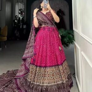 Women's Collection Dolla Silk Lehenga Choli Patola Print with Foil Work With Unstitched Blouse