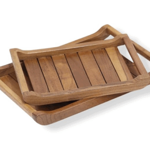 Set of 2 Gravitas Acacia Wood Rectangular Serving Tray for Home/Kitchen/Restaurant/Office Organizer/Dining Table|Premium Wooden Trays|33 X 22 ; 25 x 18 cm | Handcrafted in India