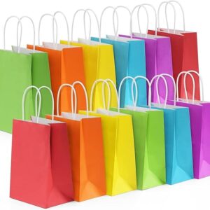 Gift Bags - 20 pcs Color Paper Return Gift Bags 6x8x4 inch, Small Paper Carry Bags for birthday, wedding, party favor goodies candies and other festivals (Small, MultiColors) (20)