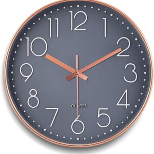 Analogue Plastic Wall Clock 12" Silent Quartz Decorative Latest Wall Clock Non-Ticking Classic Clock Battery Operated Round Easy to Read for Home/Kitchen/Bedroom/Office/School - (Grey Gold).