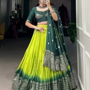 Women's Trending Designeer Tussar Silk With Foiil Print and bandhani Print Lehenga Choli