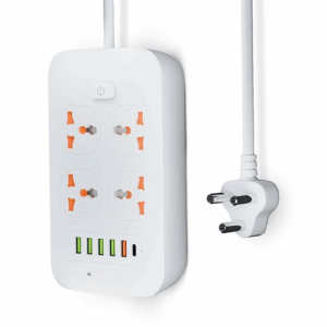 Power Strip with 4 Universal Sockets with Child Security + 5 USB Ports + 1 Type-C Port, High Temperature Fuse Protector, 1500W with 2 Meter Cable, 250 Volts, White