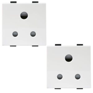 Plus Modular Polycarbonate 2m 6A 3 Pin Round Socket (White, Pack of 2)