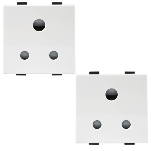 Plus Modular Polycarbonate 2m 6A 3 Pin Round Socket (White, Pack of 2)