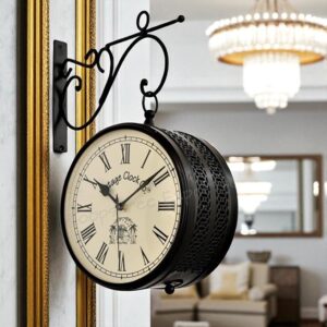 Vintage Clock Iron Handcrafted Double Side Wall