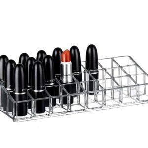 Lipstick Holder-Acrylic Lipstick Organizer 24 Compartment Transparent Holder Stand Tray For Women Lipsticks Pencil Mascara Brush Perfume Cosmetics Storage Cosmetic Display Case(23 X 9 Cm)