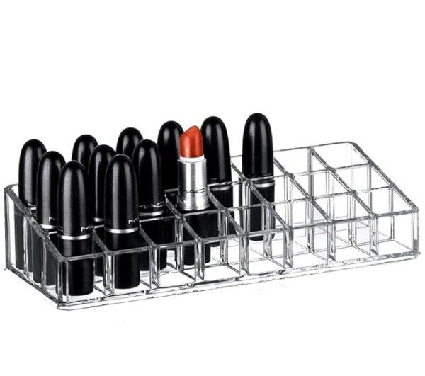 Lipstick Holder-Acrylic Lipstick Organizer 24 Compartment Transparent Holder Stand Tray For Women Lipsticks Pencil Mascara Brush Perfume Cosmetics Storage Cosmetic Display Case(23 X 9 Cm)