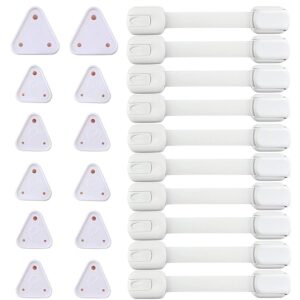 Combo Of Baby Safety Adjustable Locks Straps&Electric Socket Plug Cover Guards (10 Straps,12 Socket,Made In India),White,Pack of 1