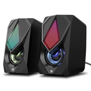 10 watts 2.0 Multimedia Speaker with RGB Lights, USB Powered, AUX Input, Volume Control Pod for PC, Laptops, Desktop