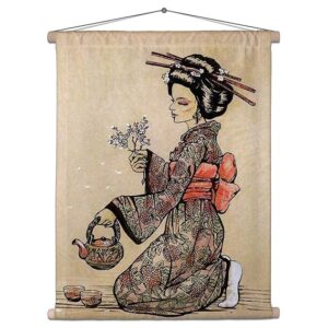 Tea Ceremony Canvas Fabric Painting Tapestry | Scroll Art Hanging 18 x 22.2 inch (46 x 56 cms)