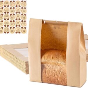 25 Pieces Paper Bread Bags, Large Bakery Sourdough Bread Bags for Homemade Bread with Window Includes 25 Pieces Label Seal Stickers for Homemade Bread Storage (8x21x32 cm)
