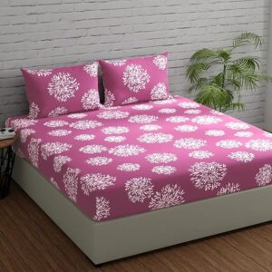 Ahmedabad Cotton 144 TC Cotton Double Bed Bedsheet with 2 Pillow Covers - Mauve