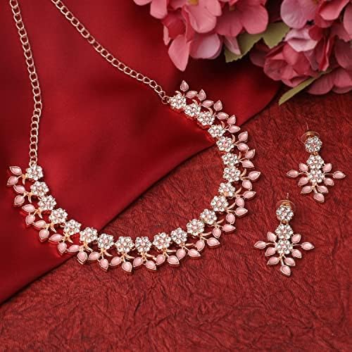 International Crystal Necklace Jewellery Set with Earrings | Best Suited for Party, Wedding, and Festive Occasions for Women
