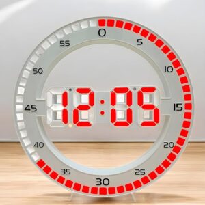 10" Plastic Digital Wall Clock with Remote Control & Alarm for Home D?cor Office 12/24 Hours Temperature Humidity Date Week Silent Electronic Digital Wall Clock (3688L_W_RED)