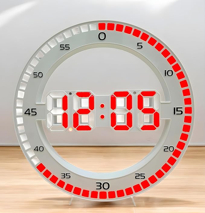 10" Plastic Digital Wall Clock with Remote Control & Alarm for Home D?cor Office 12/24 Hours Temperature Humidity Date Week Silent Electronic Digital Wall Clock (3688L_W_RED)