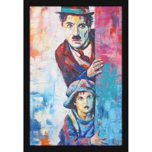 Sir Charlie Chaplin with Kid Sneaking Out English Comic Actor (MM 1954, 12x18 Inch, Canvas, With Plexi Glass)