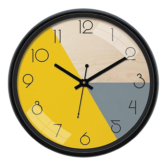 12-inch Plastic & Glass Wall Clock - Pie (Silent Movement), Black