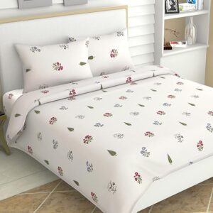 300 TC Cotton Flat Bedsheet for Double Bed,Sateen Weave Queen Size Bed Sheet Swiss Dot,1 Flat Sheet (90"x100") & 2 Pillow Covers (18"x28") Bedding Set Oeko-TEX Certified- Cameo Rose Pink