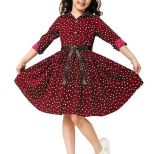 (ALL THINGS UBER NICE) Girls Cotton Striped Knee Length Shirt Dress | Full Sleeve Party Dress