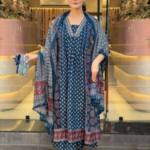 Anarkali Kurta Set with Dupatta Pure Cotton Suits for Women with Dupatta | Suit Set for Women Cotton | Ajrakh Print 3 Pcs Ethnic Wear
