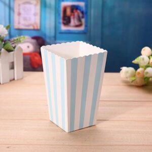 Movie Theater Small Popcorn Boxes - Paper Popcorn Boxes Striped Blue And White - Great For Kids Party,Movie Night Or Movie Party Theme, Theater Themed Decorations Or Carnival Party