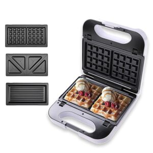 Waffle Maker Machine 3 in 1 with Toast, Grill & Waffle Plates- 850W | Sandwich Maker Electric with Nonstick detachable plates, Cool Touch Handle, Anti-Skid Feet- White