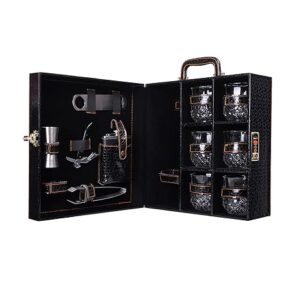Black Big Premium Bar Set With 6 Whiskey Glasses | Portable Leatherette Set for Picnic, Travel and Car