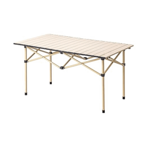 Alloy Steel, Plastic Multipurpose Folding Camping Table with Roll-up Tabletop | Compact & Portable | Best for Hiking, Picnic, Garden, BBQ & Outdoor Use (Khaki, Large)
