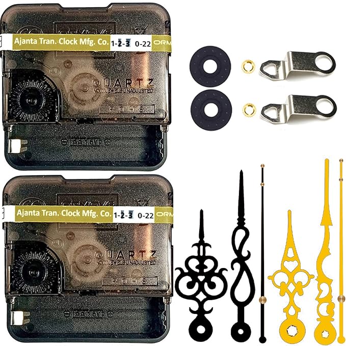 Combo Of 2 Ajanta Mfg. Battery Operated Plastic Ticking Analog Wall Clock Movement Machine With Hands (Black+Gold D1)