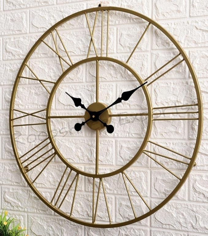 Crafted Metal Large Analog Wall Clock / 24 Inch (60 CM's) / VC-9023, gold