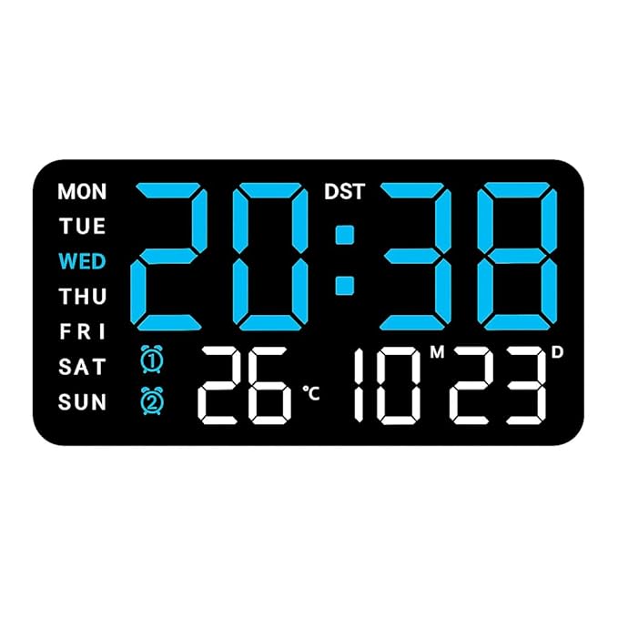 Alarm Wall Clock Table Clock 9-Inch Large LED Display, Adjustable Brightness, 12/24 Hour, Date & Temperature Display, for Home, Office, Bedroom, Living Room